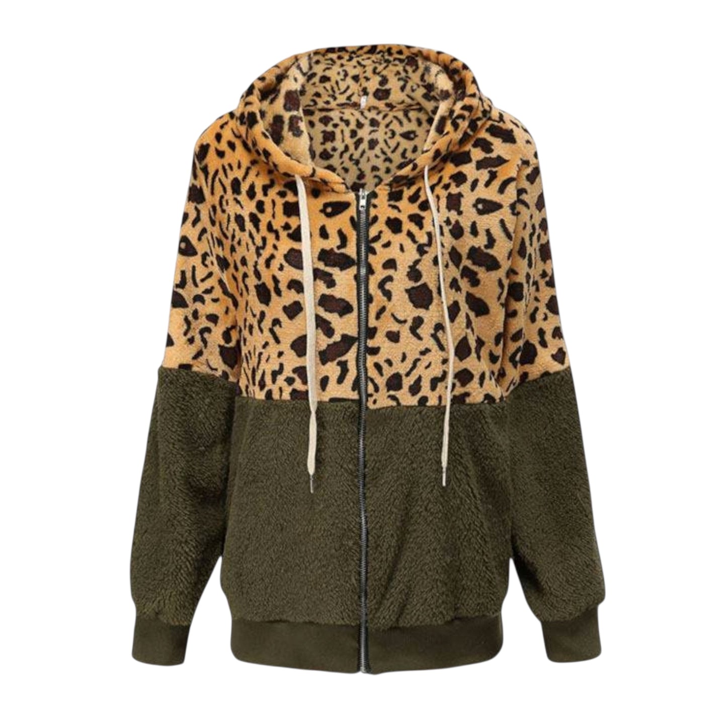 Rhea | Fleecepullover mit Kapuze im Leo-Design