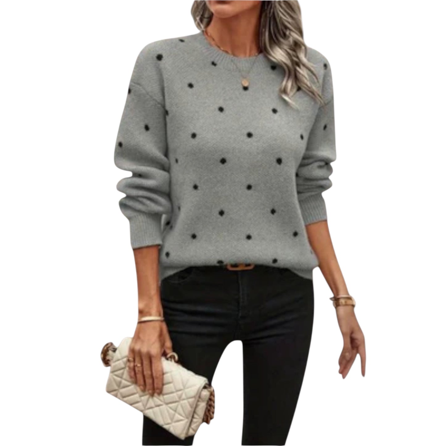 Ava | Lässiger langärmliger Strickpullover mit Tupfenmuster