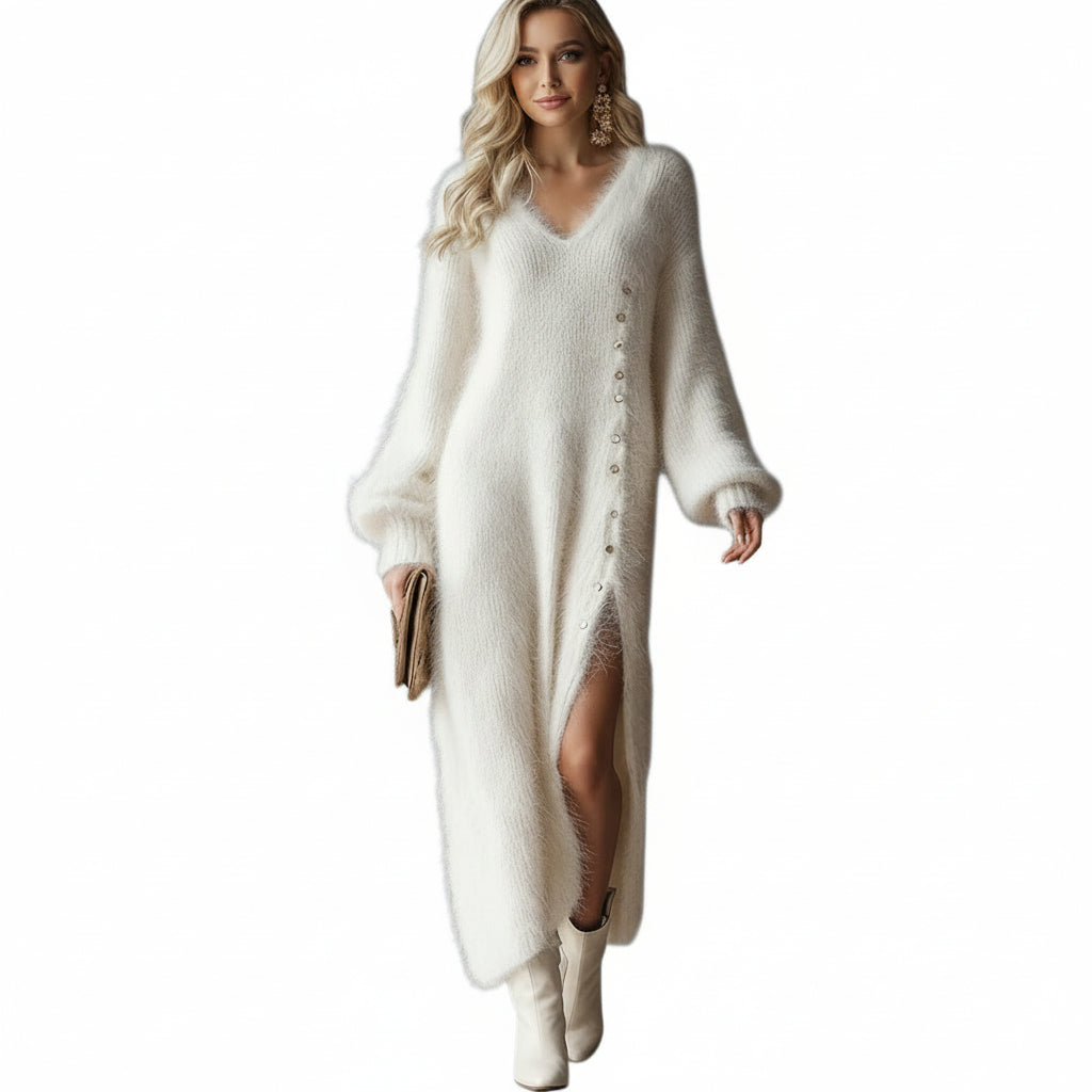 Katja | Elegantes Plüschkleid mit Seitenschlitz