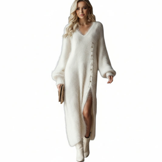 Katja | Elegantes Plüschkleid mit Seitenschlitz