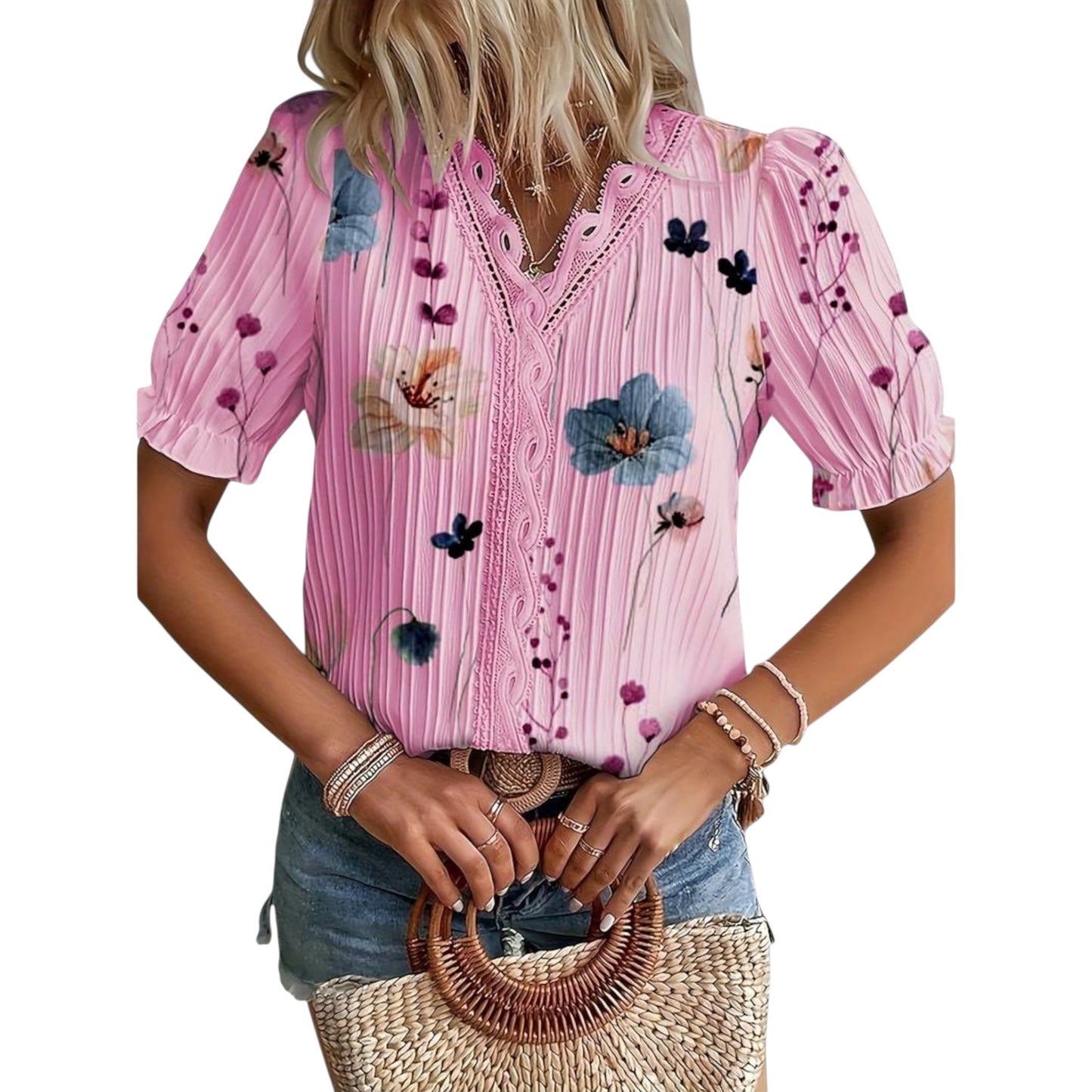 Roselina | Modische Bluse mit spitzem Ausschnitt