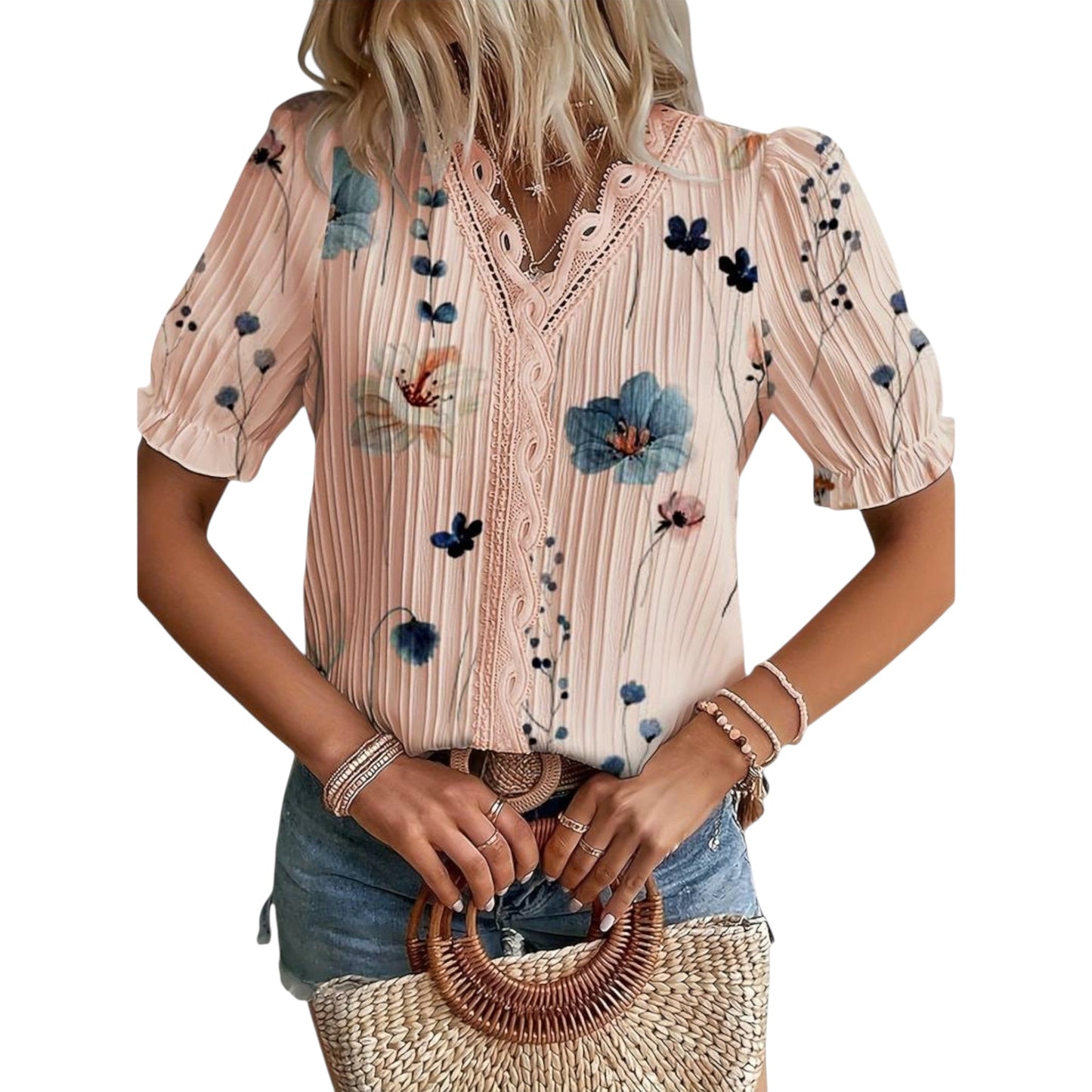 Roselina | Modische Bluse mit spitzem Ausschnitt