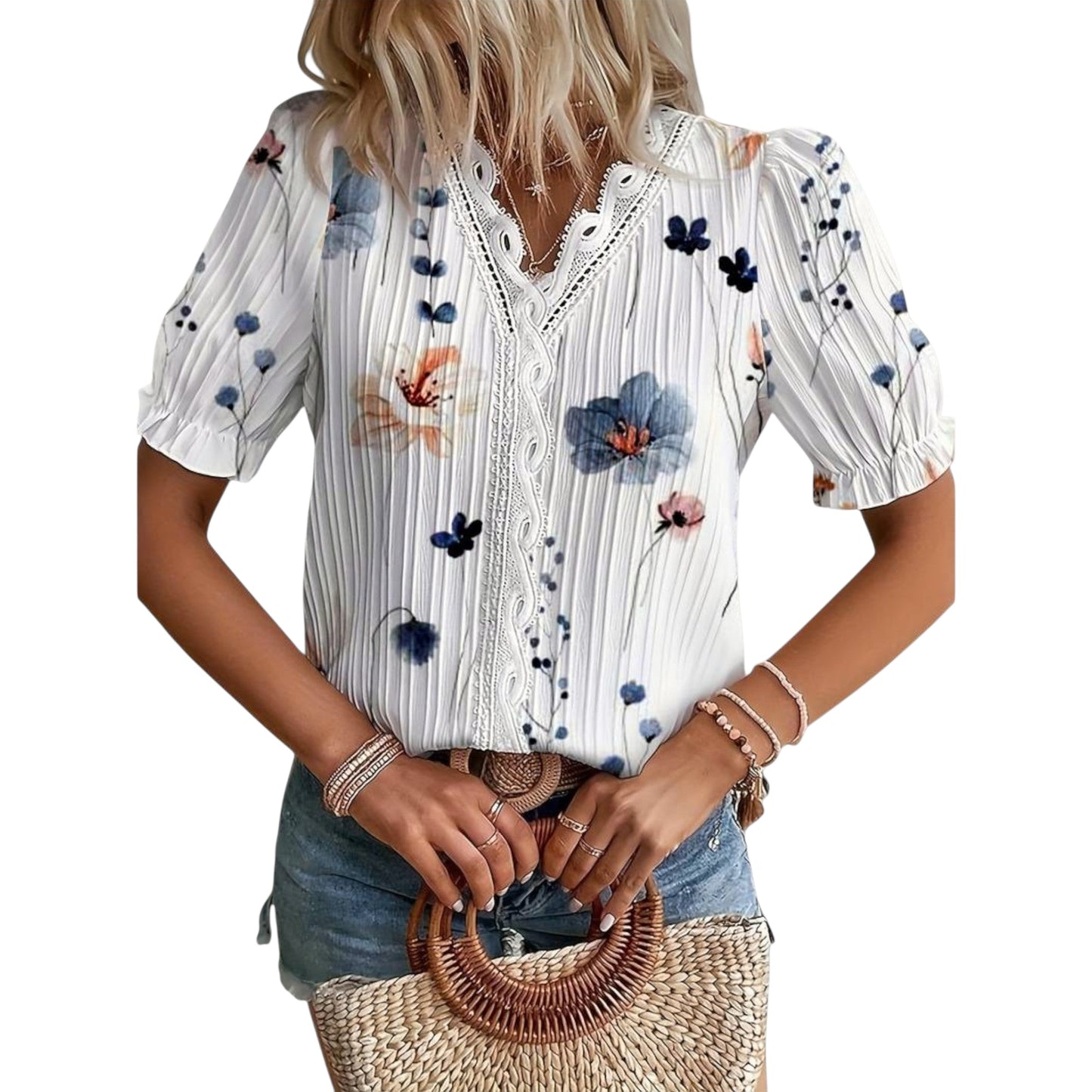 Roselina | Modische Bluse mit spitzem Ausschnitt