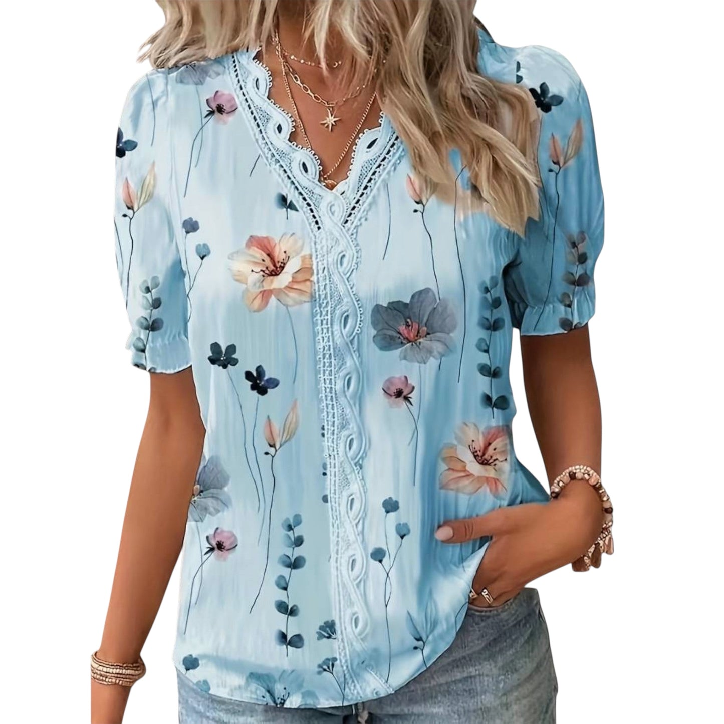 Roselina | Modische Bluse mit spitzem Ausschnitt