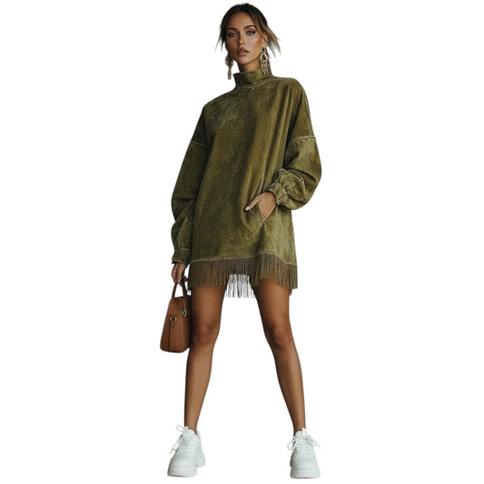 Muriel | Langarm-Minikleid mit Fransen