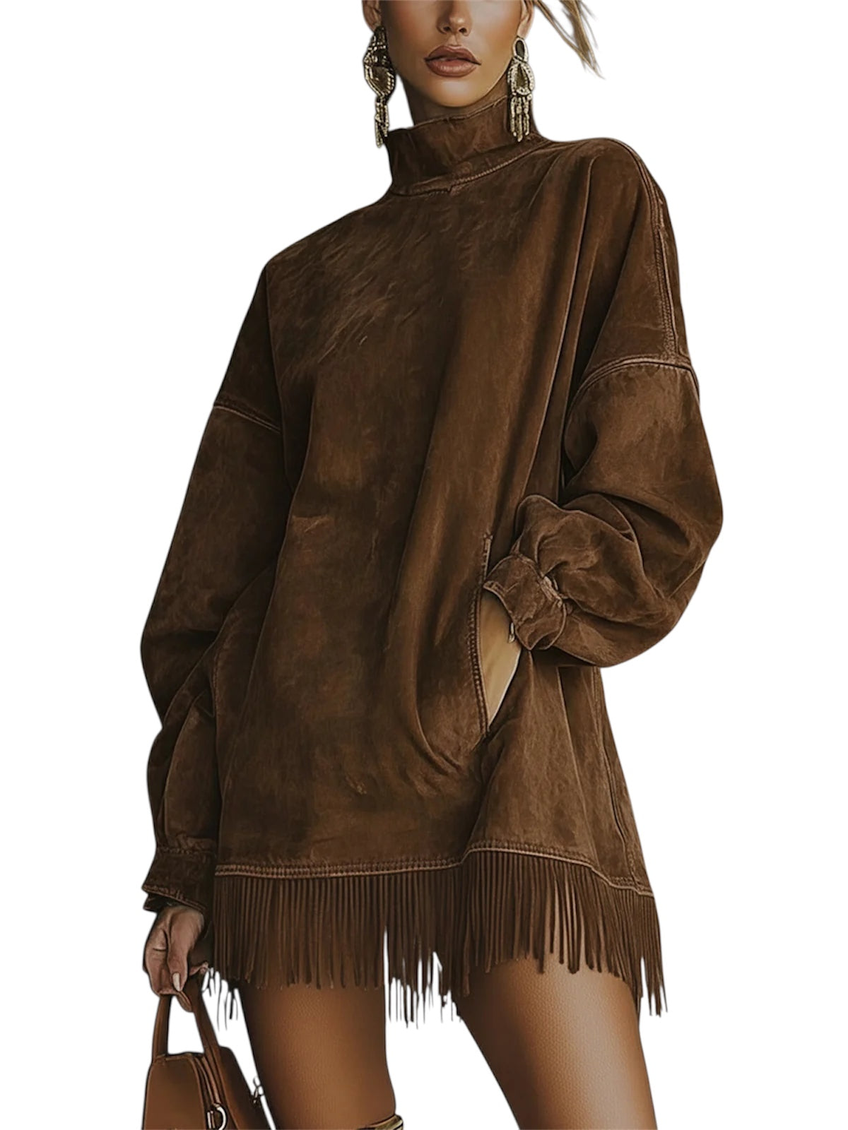 Muriel | Langarm-Minikleid mit Fransen