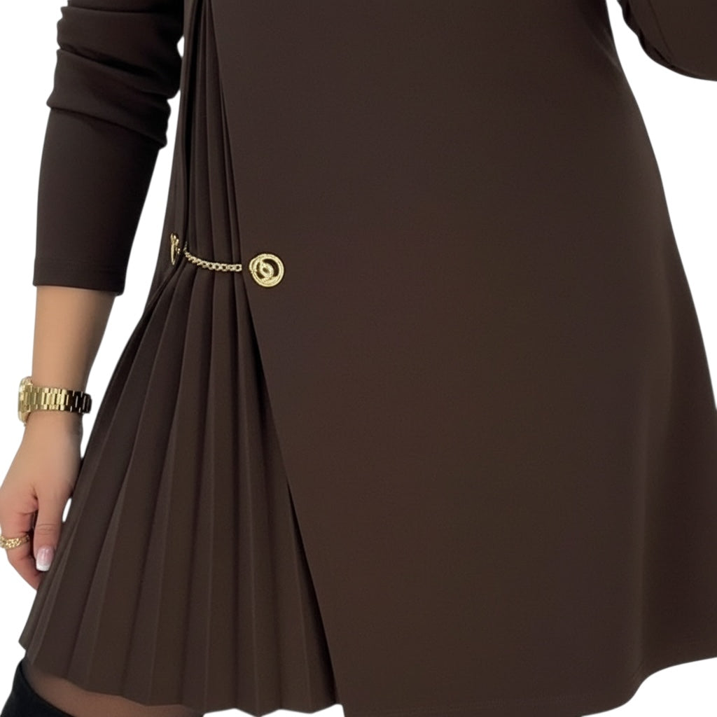 Jill | Elegantes Langarmkleid mit Plissee-Einsätzen