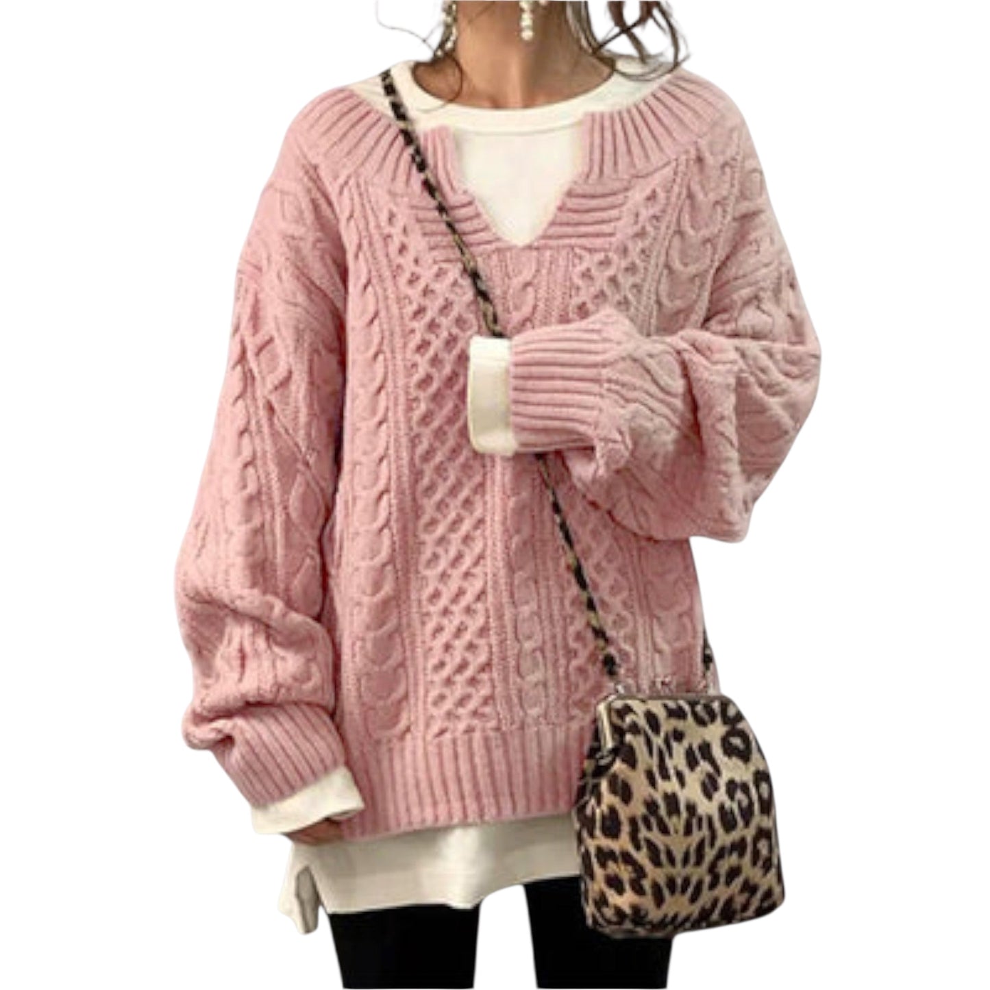 Esra | Übergrosser Strickpullover mit Zopfmuster