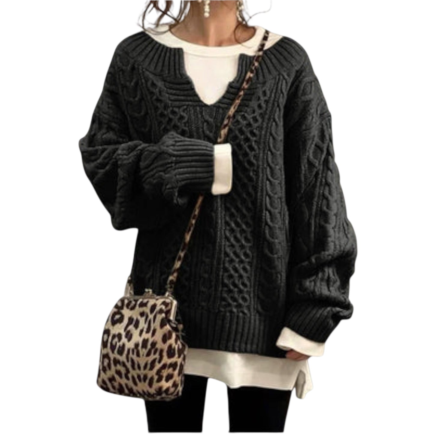 Esra | Übergrosser Strickpullover mit Zopfmuster