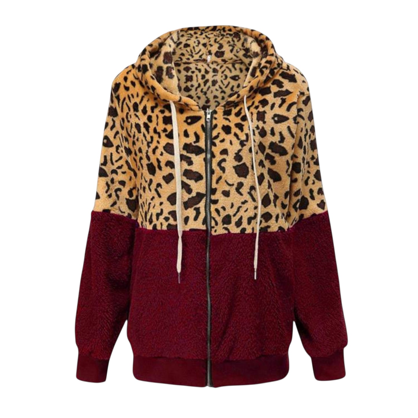 Rhea | Fleecepullover mit Kapuze im Leo-Design