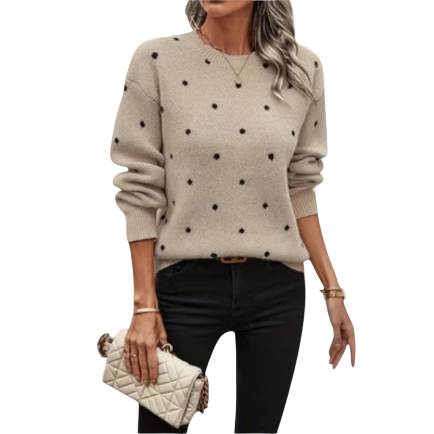 Ava | Lässiger langärmliger Strickpullover mit Tupfenmuster